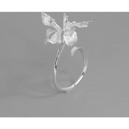 Independent design beautiful iris flower opening adjustable ring temperament light luxury personalized fashion silver jewelry