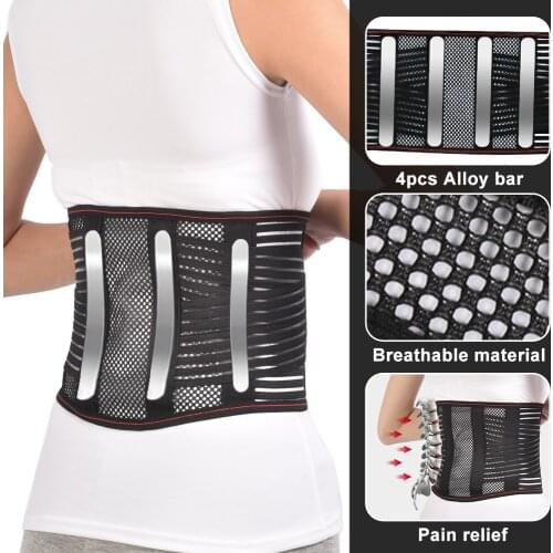 Alloy Bar Stomach Pressure Lumbar Support Belt Waist Back Brace Disc Herniation Strain Pain Relief Posture Decompression Corset