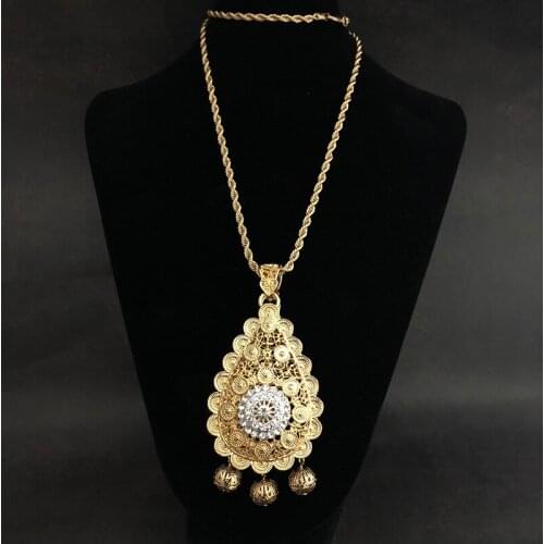 Luxury Dubai Necklace Ball Drop Pendent Bridal Golden Necklace Caftan Accessories Gifts Rhinestone Lace Pendents