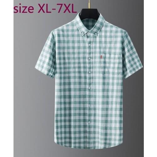 New Arrival Fashion Super Large 100% Cotton Plaid Summer Casual Short Sleeve Shirts Men Plus Size XL 2XL 3XL 4XL 5XL 6XL 7XL