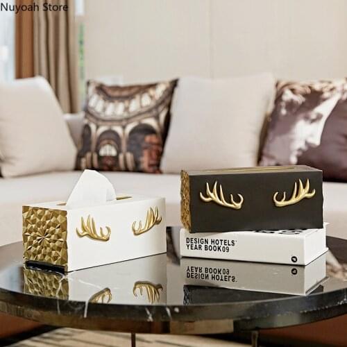 Nordic Antler Tissue Box White Resin Pumping Box Modern Minimalist Craft Paper Towel Rack Home Living Room Decoration Ornaments
