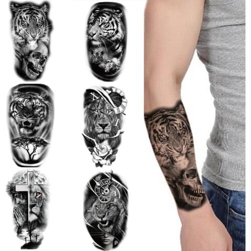 12Pcs/Set Tattoo Stickers Realistic Lion Tiger Wolf Animal Pattern Waterproof Body Art Temporary Tattoo for Arm Women Men
