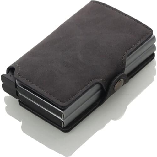 Slim Twin Metal Card Holder RFID Blocking Leather Business ID Credit Cardholder Men Thin Double Aluminium Case Wallet Mini Purse