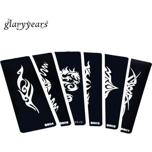 6 Sheets Small Hollow Henna Tattoo Stencil Dragon Totem Geometry Pattern Women Men Body Art Indian Mehndi Tattoo Stencil S600#01