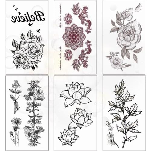 Temporary Tattoo Sticker Flower waterproof body tattoo Rose lotus peony Small temporary tattoo stickers for women hand neck