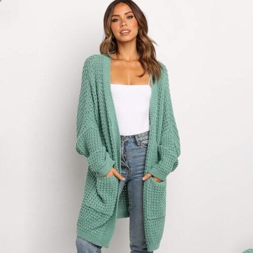 Knit Sweaters V Neck Loose Casual for Female Womens Long Cardigan Spring Autumn Solid Pockets Long Sleeve Ladies Chunky
