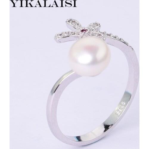 YIKALAISI 925 Sterling Silver jewelry For office Women Pearl Ring Jewelry natural 7-8mm Freshwater Pearl Rings 2019 fine jewelry
