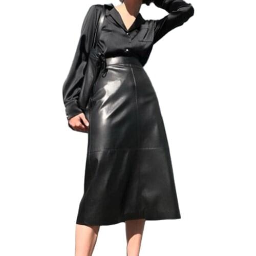 Stylish Women Skirts Solid Color Faux Leather High Waist Office Midi Skirt with Belt Womens Clothing 2021 юбки для женщин