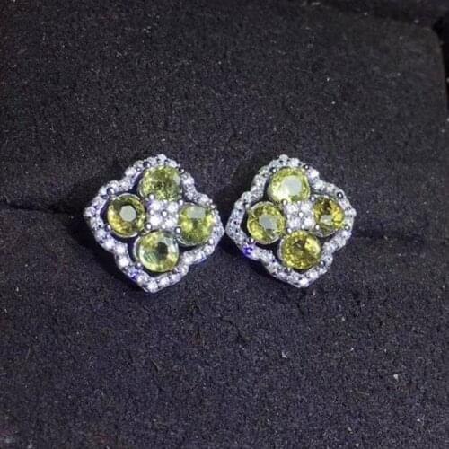 Per jewelry Free shipping Natural real peridot stud earring 925 sterling silver 0.3ct*8pcs gemstone Fine jewelry J8101506