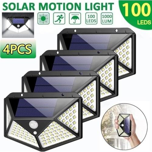 1/2/4 PCS 3 Modes 100 LED Solar Lights Motion Sensor Wall Light Security Lighting IP65 Waterproof Night Light for Outdoor Garden