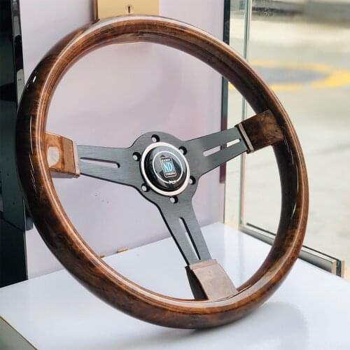 14inch with Carbon Fiber Horn Button Wooden Look Drift Sport Steering Wheel