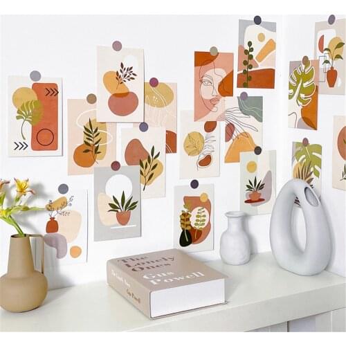 15Pcs Ins Style Abstract Painting Lines and Plants Paper Card Wall Stickers Photography Props Wall Accessories Home Decor