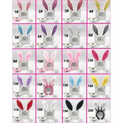 16.0cm Velvet Bunny Ear Headbands Tie Bows tail Set for Womens Halloween Christmas Costume plush hair hoops for kids party