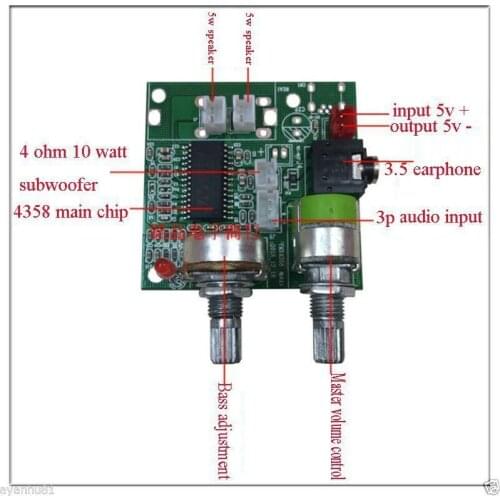 5V 20W 2.1 Channel 3D Surround Digital Stereo Class D Amplifier Board for PC, MP3, cell phone