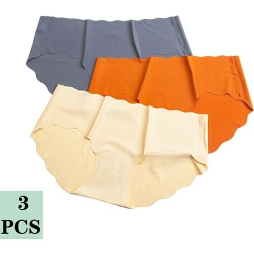 3Pcs/Set Seamless Underwear Silk Womens Solid Color Panties 3XL Lady Ruffle Underpants Girls Briefs Smooth Panty Sexy Lingerie
