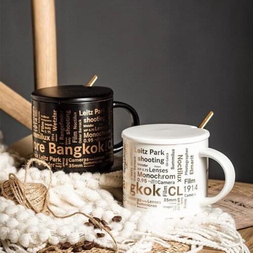 Black white coffee cup set Golden letter hot stamping mug Nordic Home Decor Birthday Valentines Day Gift Couple Milk tea cups