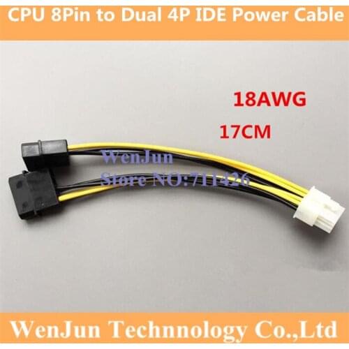Dual IDE 4Pin Molex to CPU 8 Pin Power Cable IDE to CPU 8Pin Power Supply Cable 17CM---10pcs