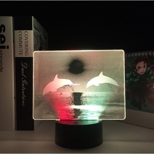 Two-Color Series Two Dolphins Diving 3D LED Lamp Visual Illusion Acrylic Light Guide Plate for Children Festival Birthday Gifts