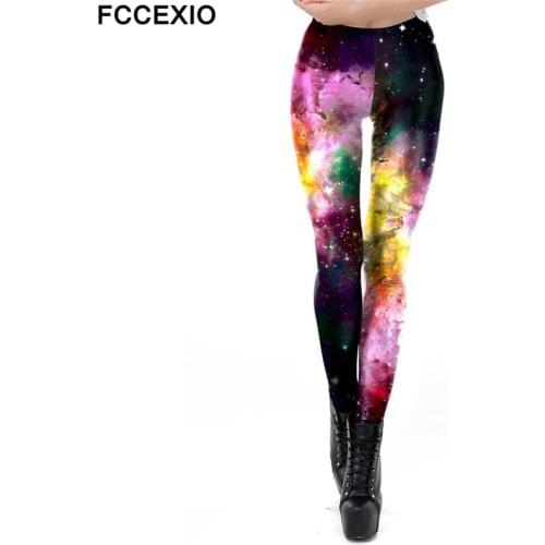 FCCEXIO Pink Galaxy Sexy Leggings Women 3D Workout Legging Fitness Skinny Leggins Elasticity Pants Plus Size