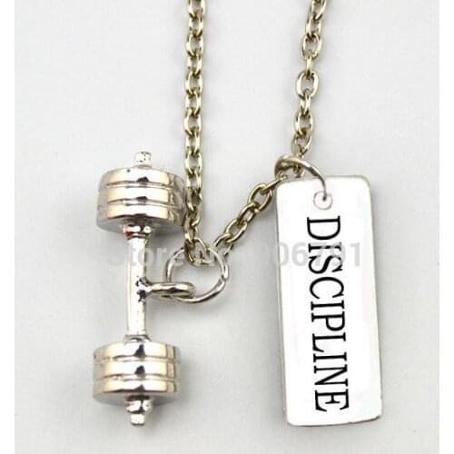 Fitness Weightlifting Gym necklace 10pcs a lot sports Dumbbell barbell weight and DISCIPLINE Charms Necklace