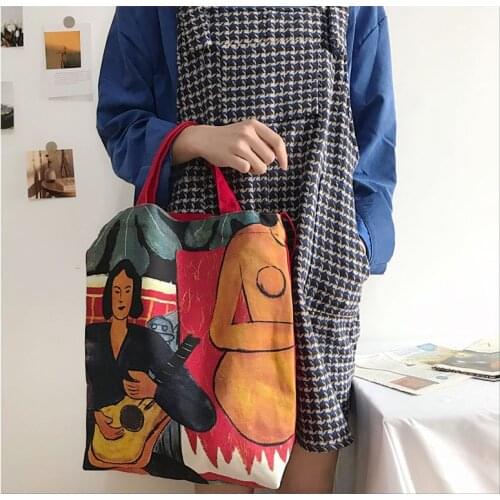 Painting Canvas Shoulder Bag Large Capacity Women Casual Sling Bags Big Totes Korean Style Female Simple Shopping Handbags New