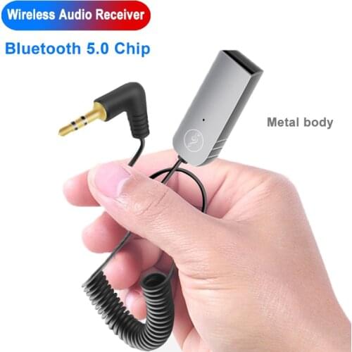 JINSERTA Car USB Bluetooth 5.0 Receiver 3.5mm AUX Jack Audio Adaptor with Microphone Wireless Car Kit for PC TV Car Speaker