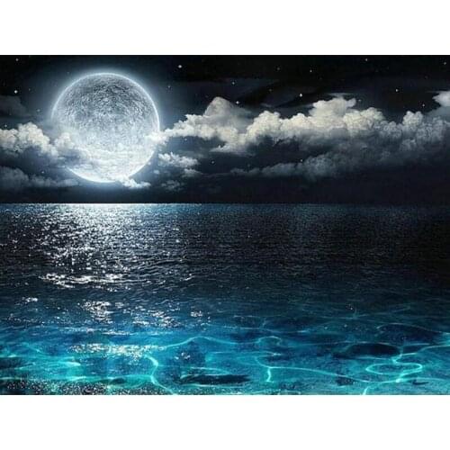 Full Square Round Diy Diamond Painting Moon seaside scenery Embroidery Mosaic Picture Of Rhinestone Art Cross Stitch Home Decor