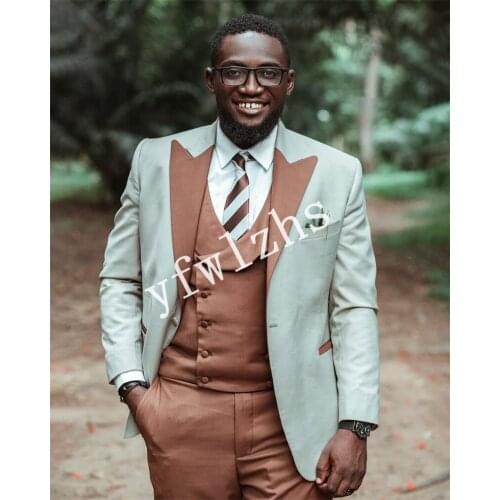 Handsome One Button Groomsmen Peak Lapel Groom Tuxedos Wedding Dress Men Suits Blazer Prom Dinner (Jacket+Pants+Tie+Vest) A189