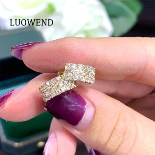 LUOWEND 100% 18K Solid Yellow Gold (AU750) Hoop Earrings 0.94 CT Real Natural Diamond Jewelry Fashion Luxury Row Drill Design