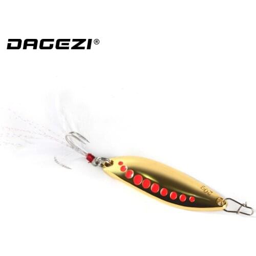 DAGEZI Metal Spinner Spoon Fishing Lure Hard Baits Sequins Noise Paillette with Feather Treble Hook 10/15/20g