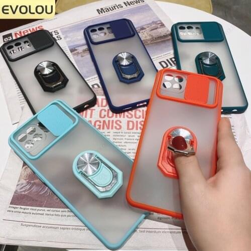 Metal Ring Stand Holder Case for OPPO Reno 4F 4 Lite Slide Camera Lens Protection Phone Case for OPPO Reno 5 F17 Pro Matte Cover