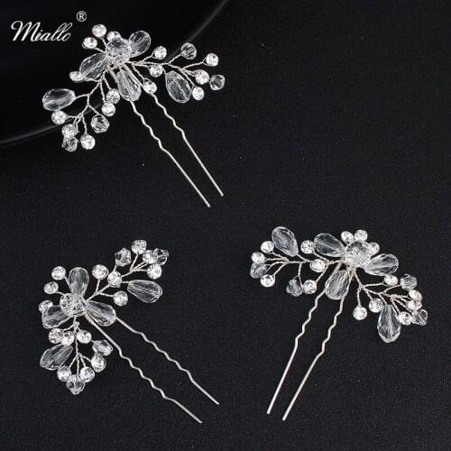 Miallo 9pcs/lot Handmade Rhinestones Silver Color Hair Fork for Women Hair Jewelry Accessories Ornaments Stylists Select
