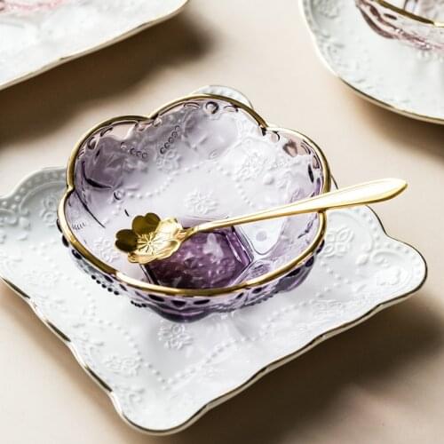 Cherry Blossom Series Ceramic Tableware Set Sakura Dessert Cake Plates Dishes Flower Shape Salad Platter Food Noodle Rice Bowl