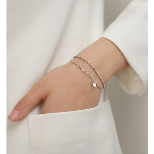 MIQIAO 2020 New 925 Sterling Silver Double Layer Lucky Chain Round Brand Womens Bracelet On Hand Simple Design Female Fashion