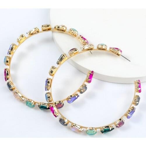 JIJIAWENHUA New Trend womens Big Hoop Earrings Rhinestone Dinner Party Statement Fashion Temperament Accessories Hot Sale
