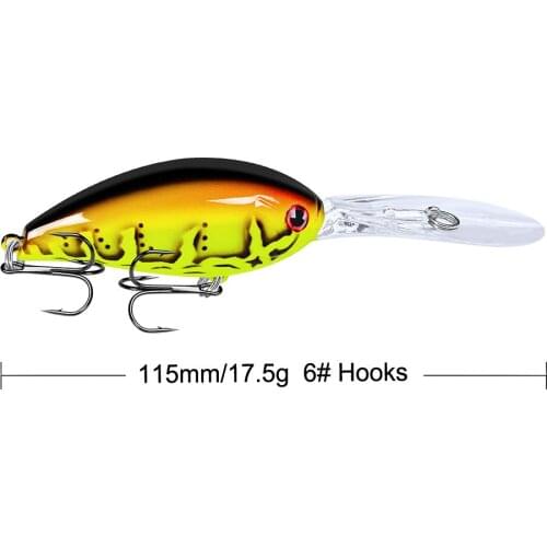 New YUZI 1PC Crank 6 colors Fishing Lure 17.5g-0.62oz/11.5cm-4.53" Plastic Hard Bass Bait Saltwater 3D Eyes Fishing Wobblers