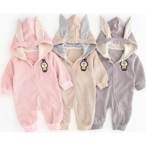 Newborn Baby Clothing Autumn New Hooded Long Ear Hoodies Romper Coat Lovely Bunny Costume Cotton One Piece Overalls Fall Outfit