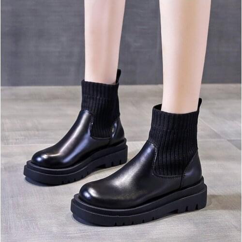 Autumn Black Sock Boots Women 2021 New Punk Gothic Shoes Ankle Botas Platform Shoes Female Elastic Slip On Motorcycle Booties