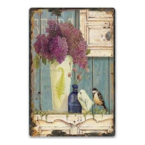 Flower Tinplate Poster, Vintage Home Decor, Retro Metal Sign, Weathered Wall Chic Decor for Kitchen