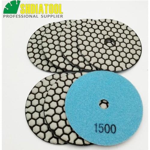 SHDIATOOL 7pcs 4inch #1500 Dry Diamond Polishing Pads Very Competitive Diameter 100MM Resin Bond Diamond Flexible Sanding Discs