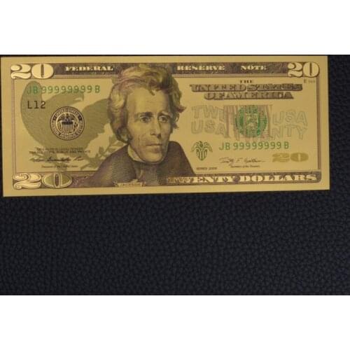 Gold Plated Paper Currency Antique Gold Foil 20 Dollar Currency Commemorative Dollar Paper Currency Decorative Counterfeit Bankn