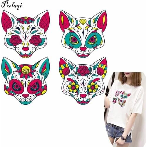 Pulaqi Colorful Cat Patch Washable T-Shirt Diy Punk Decoration Easy Print By Household Irons Parches Ropa Appliques On Clothes H