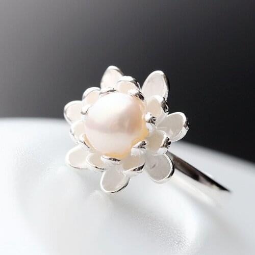 925 sterling silver ring opening retro lotus ring
