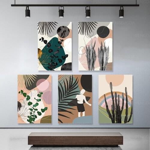 Modern Modular Prints Green Leaves Plant Cactus Poster Canvas Painting Frames Home Bedroom Wall Art Decor Nordic Style Pictures