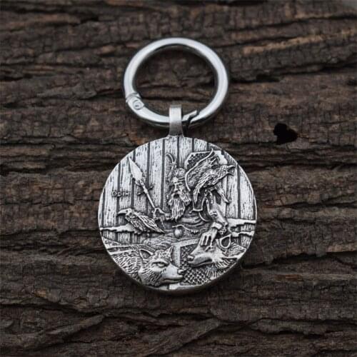 Viking Odin Raven Wolf Pendant Keychain Norse Pagan Jewelry Scandinavian Amulet