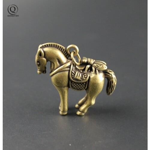 Vintage Brass Cicada Riding War Horse Pendants Men Kay Chain Rings Hanging Charms Retro Copper Animal Keychain Decorations Gifts