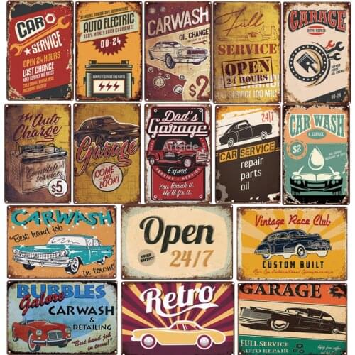 Vintage Garage Tin Sign Metal Pin Up Poster Car Wash Pub Club Home Decor Retro Wall Plaque Sign Customizable