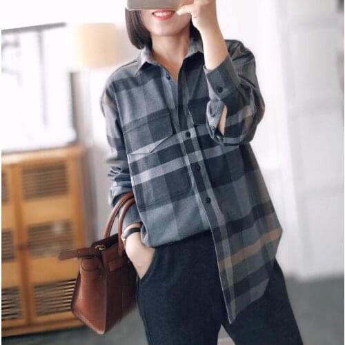 Women Shirt Early Spring 2020 Flannel Plaid Long Shirt