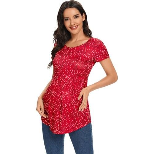 Women Clothing Summer Maternity Clothes Women Pregnancy pleated Short Sleeve T-Shirts Vogue Tees for Pregnant Elegant Ladies Top