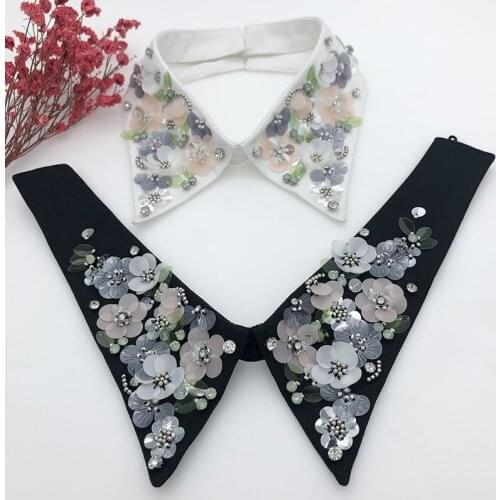 Women Handmade Floral Fake Collars for Women Shinny Sweater Detachable Collars Korean Female Blouse Tops Shirt Accessories